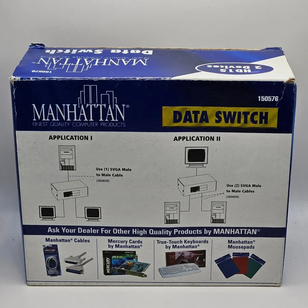 Manhattan Data Switch 150576 Beige VGA HD15 2-Port Manual A/B Box Shielded Metal